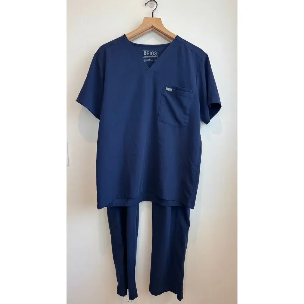 FIGS Men’s Scrub Set Leon Top Axiom Cargo Pants Navy Medium